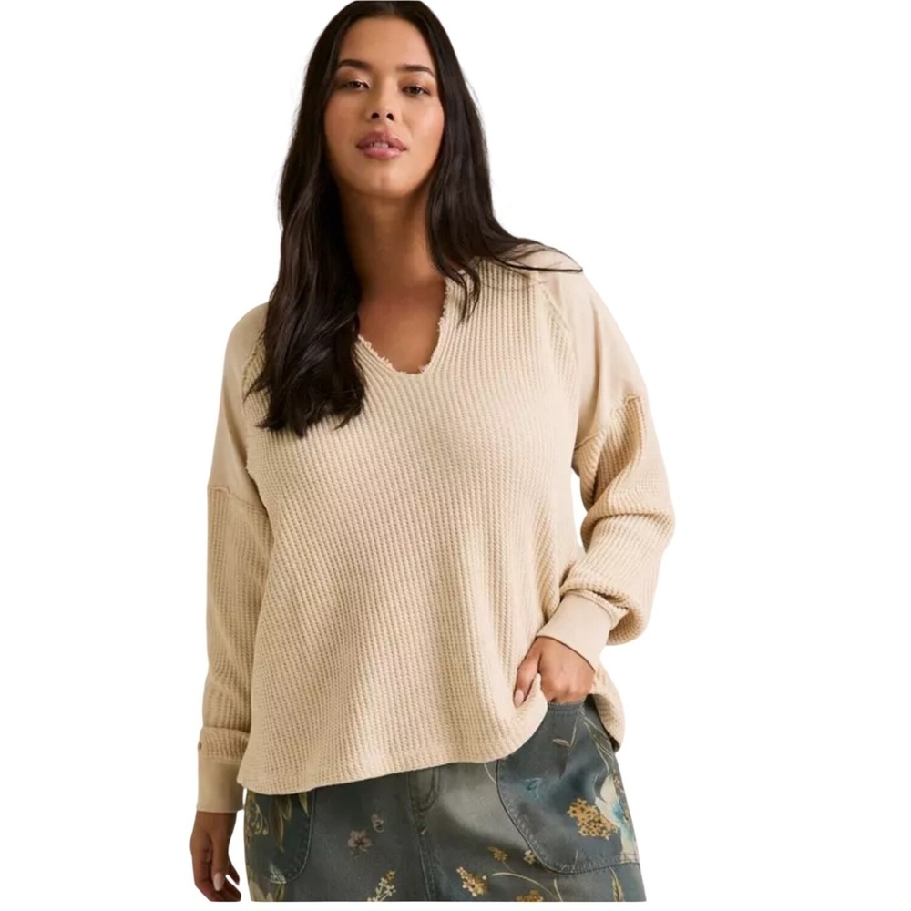 Torrid FESTI Cream Waffle Knit Boho Lagenlook Flowy Earthy Top Size 2 Cotton
